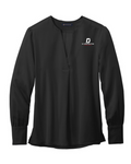 BB18009 - Deep Black Women’s Open-Neck Satin Blouse